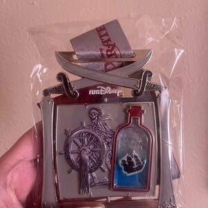 RunDisney Pirates Virtual 5K Medal with Silver and Red Ribbon